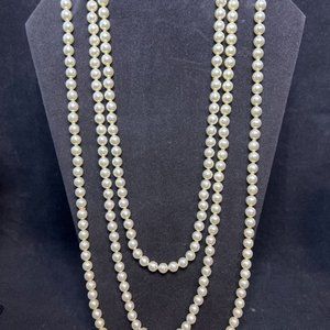 Vintage Single Strand Faux Pearl Flapper Necklace 85" (3960)